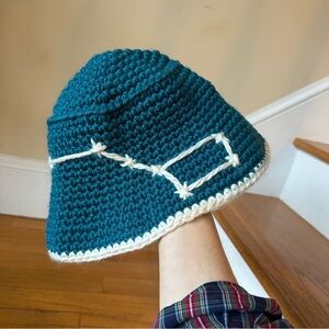 Elegant Teal and White Crochet Hat